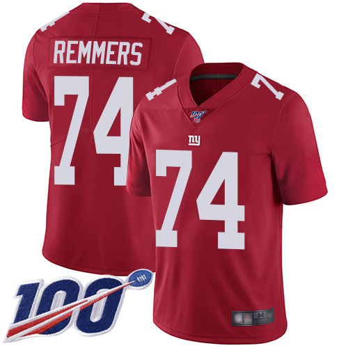 Men New York Giants #74 Mike Remmers Red Limited Red Inverted Legend 100th Season Football NFL Jersey->new york giants->NFL Jersey